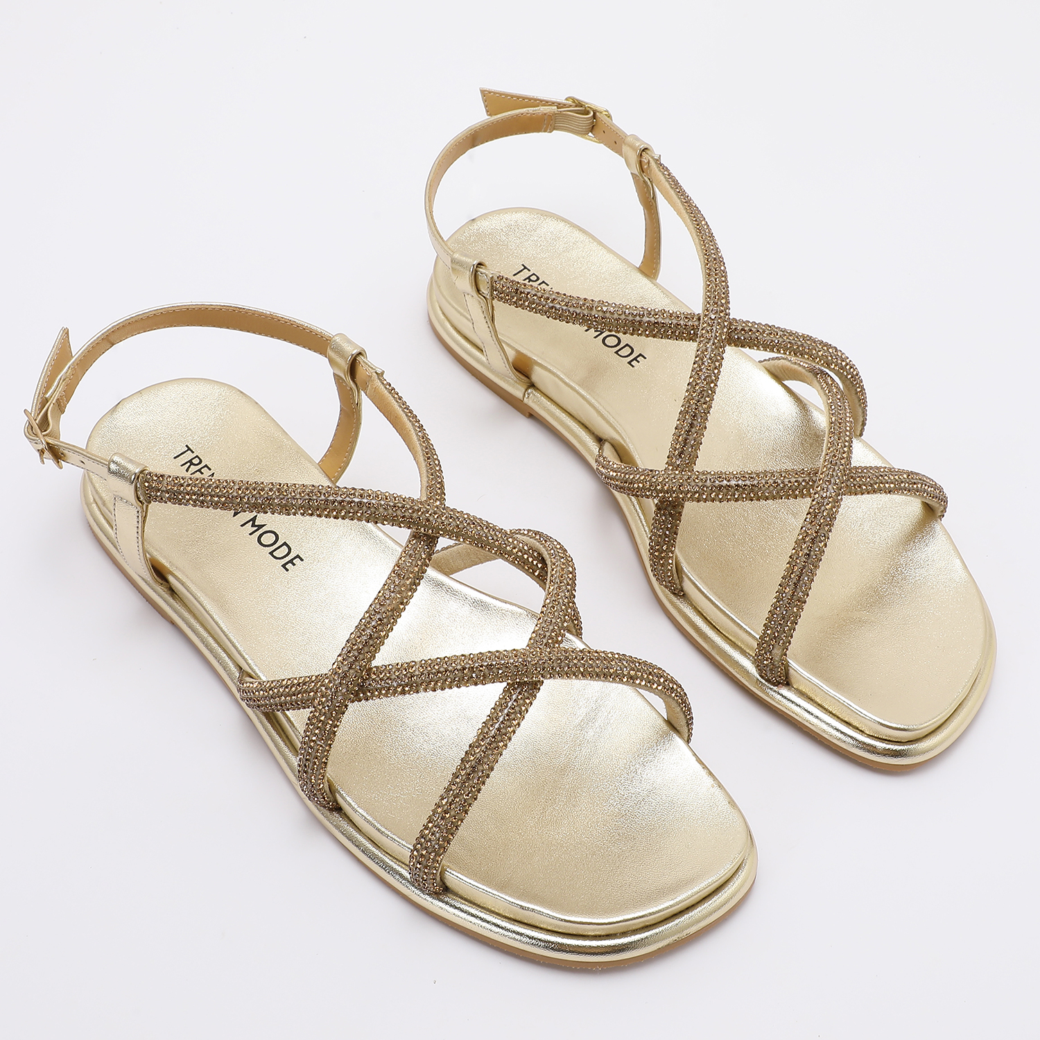 TMA08002_GOLD_10 Rhinestone Strap Sandals TMA08002 Gold - Image 1