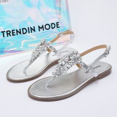 Jeweled Flat Sandals TMA10001 Silver